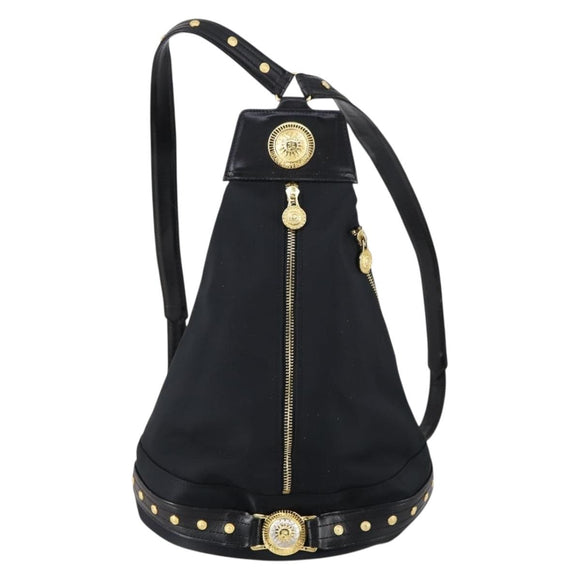 VERSACE Backpack Nylon Black Gold Auth 149669