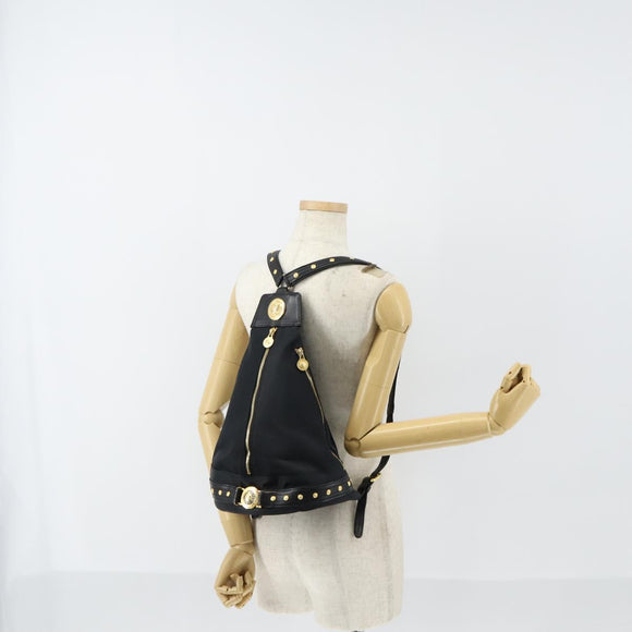 VERSACE Backpack Nylon Black Gold Auth 149669