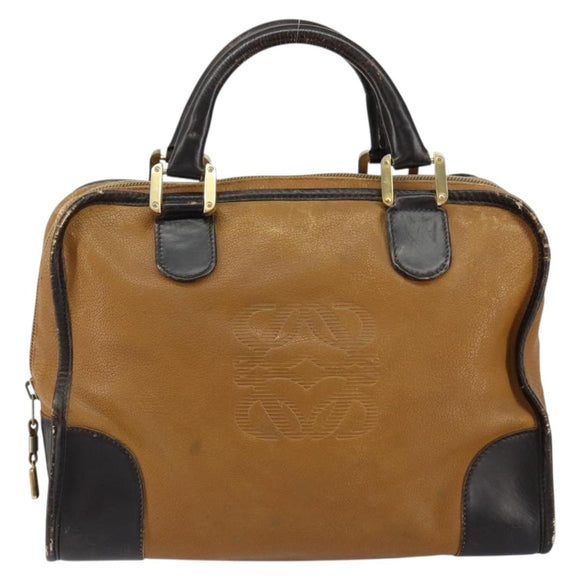 LOEWE Anagram Amazona 32 Hand Bag Leather Brown Gold Auth 149670