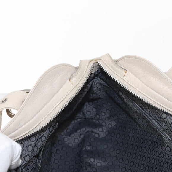 Salvatore Ferragamo Gancini Shoulder Bag Leather Silver White Auth 149671