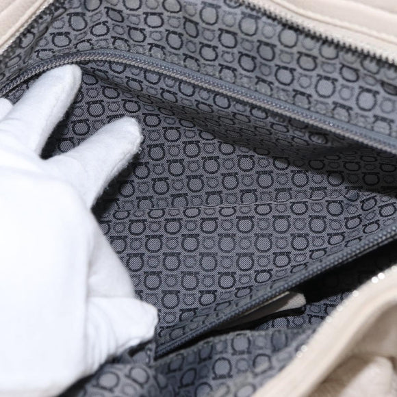 Salvatore Ferragamo Gancini Shoulder Bag Leather Silver White Auth 149671