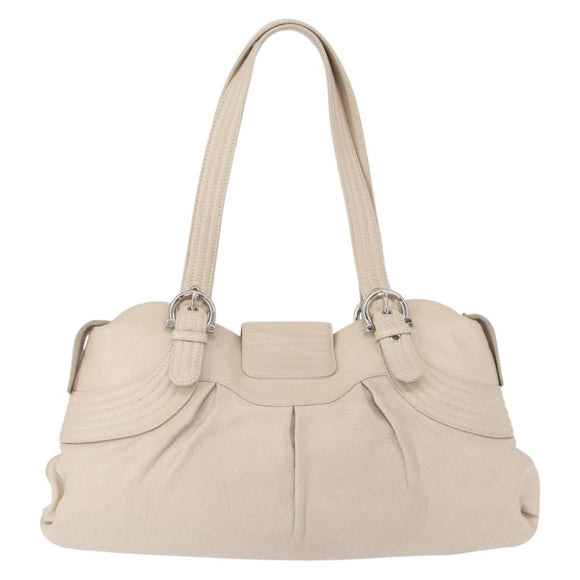 Salvatore Ferragamo Gancini Schoudertas Leer Zilver Wit Auth 149671