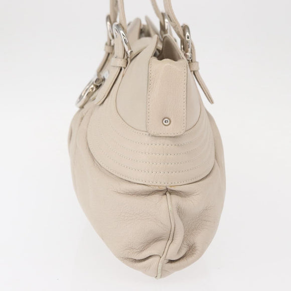 Salvatore Ferragamo Gancini Shoulder Bag Leather Silver White Auth 149671