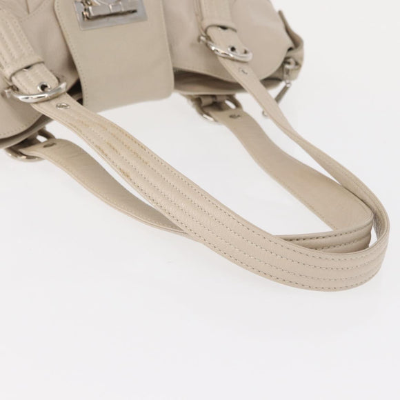 Salvatore Ferragamo Gancini Schoudertas Leer Zilver Wit Auth 149671