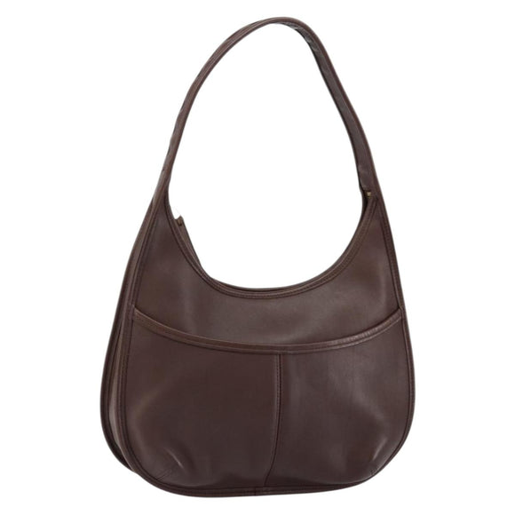 Coach Shoulder Bag Leather Dark Brown Auth 149672