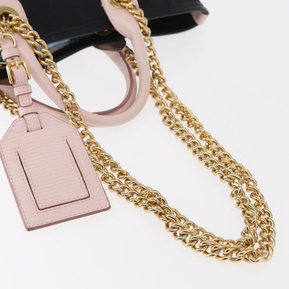 DOLCE&GABBANA CAPRI Hand Bag Canvas 2way Pink Gold Auth 149678