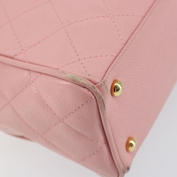 CHANEL Matelasse COCO Mark Hand Bag Caviar Skin Pink Gold CC Auth 149681