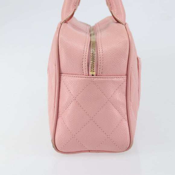 CHANEL Matelasse COCO Mark Hand Bag Caviar Skin Pink Gold CC Auth 149681