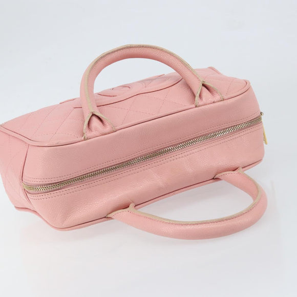 CHANEL Matelasse COCO Mark Hand Bag Caviar Skin Pink Gold CC Auth 149681