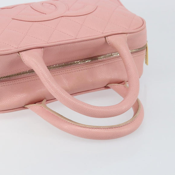 CHANEL Matelasse COCO Mark Hand Bag Caviar Skin Pink Gold CC Auth 149681