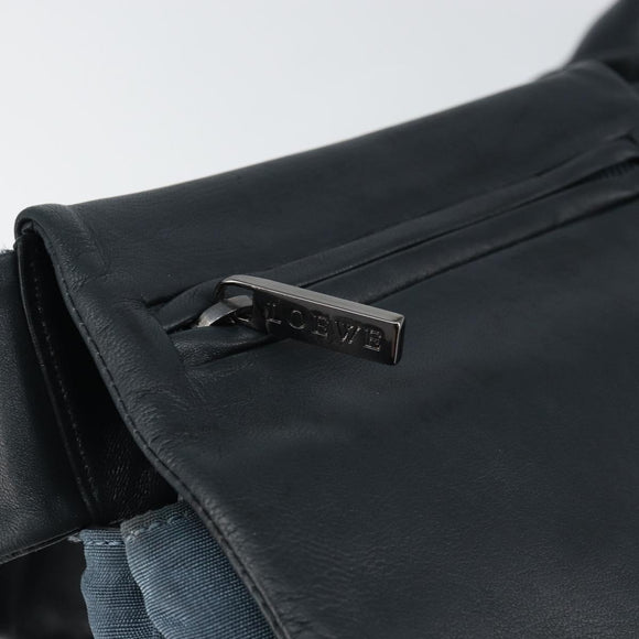 LOEWE Waist Bag Leather Navy Silver Auth 149698