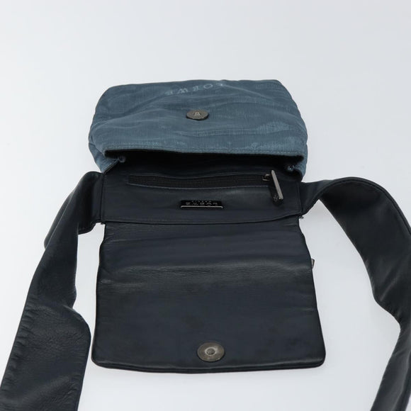 LOEWE Waist Bag Leather Navy Silver Auth 149698