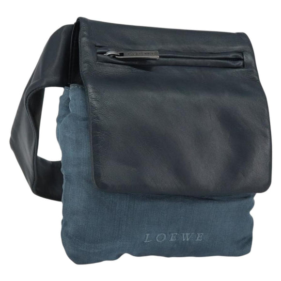 LOEWE Heuptas Leer Marine Zilver Auth 149698