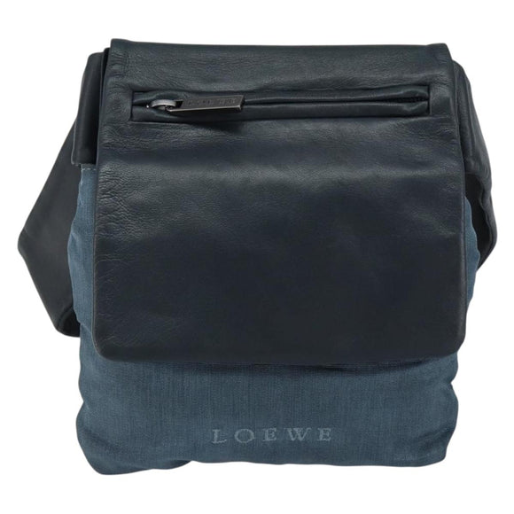 LOEWE Waist Bag Leather Navy Silver Auth 149698