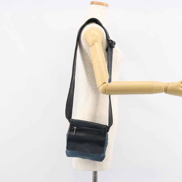 LOEWE Waist Bag Leather Navy Silver Auth 149698