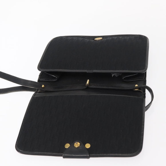 Christian Dior Trotter Canvas Shoulder Bag Black Gold Auth 149701