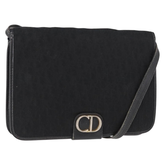 Christian Dior Trotter Canvas Shoulder Bag Black Gold Auth 149701