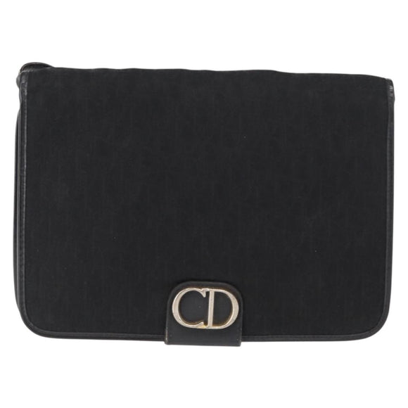 Christian Dior Trotter Canvas Shoulder Bag Black Gold Auth 149701