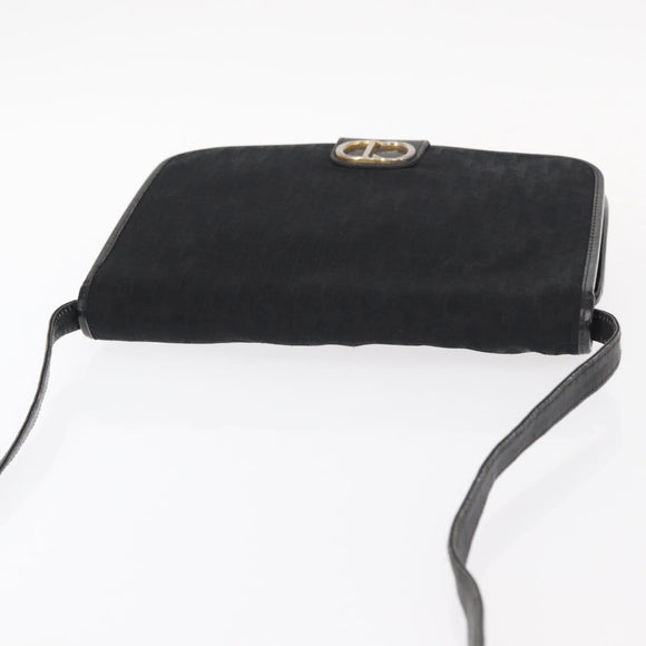 Christian Dior Trotter Canvas Shoulder Bag Black Gold Auth 149701