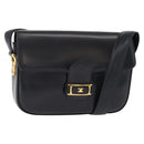 CELINE Shoulder Bag Leather Vintage Navy Gold Auth 149702-1
