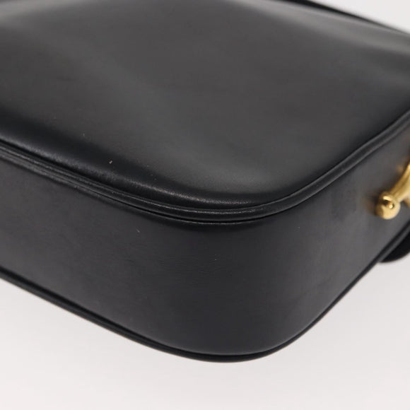 CELINE Shoulder Bag Leather Vintage Navy Gold Auth 149702