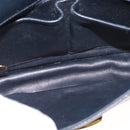 CELINE Shoulder Bag Leather Vintage Navy Gold Auth 149702-11