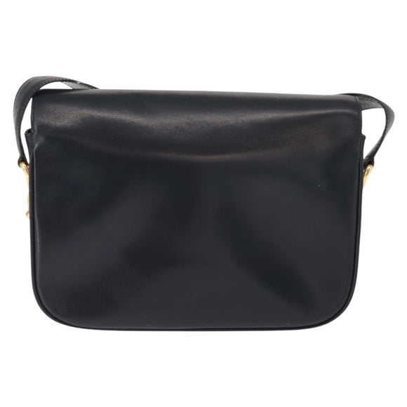 CELINE Shoulder Bag Leather Vintage Navy Gold Auth 149702