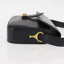 CELINE Shoulder Bag Leather Vintage Navy Gold Auth 149702-3