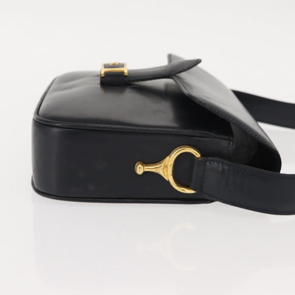 CELINE Shoulder Bag Leather Vintage Navy Gold Auth 149702