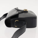 CELINE Shoulder Bag Leather Vintage Navy Gold Auth 149702-4