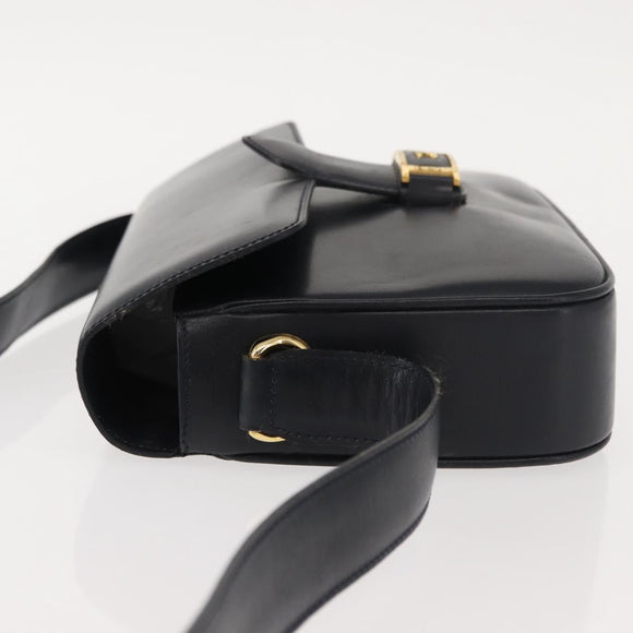 CELINE Shoulder Bag Leather Vintage Navy Gold Auth 149702
