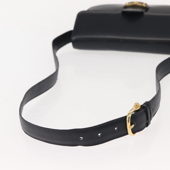 CELINE Shoulder Bag Leather Vintage Navy Gold Auth 149702