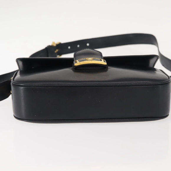 CELINE Shoulder Bag Leather Vintage Navy Gold Auth 149702