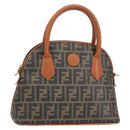 FENDI Zucca Canvas Hand Bag PVC Vintage Black Brown gold Auth 149705-1