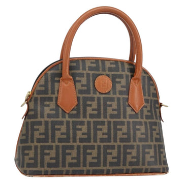 FENDI Zucca Canvas Hand Bag PVC Vintage Black Brown gold Auth 149705