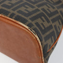 FENDI Zucca Canvas Hand Bag PVC Vintage Black Brown gold Auth 149705-9