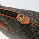 FENDI Zucca Canvas Hand Bag PVC Vintage Black Brown gold Auth 149705-10