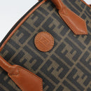 FENDI Zucca Canvas Hand Bag PVC Vintage Black Brown gold Auth 149705-17