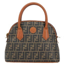 FENDI Zucca Canvas Hand Bag PVC Vintage Black Brown gold Auth 149705-13