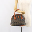 FENDI Zucca Canvas Hand Bag PVC Vintage Black Brown gold Auth 149705-24