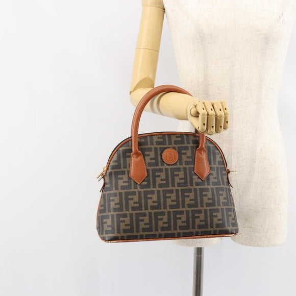 FENDI Zucca Canvas Hand Bag PVC Vintage Black Brown gold Auth 149705