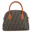 FENDI Zucca Canvas Hand Bag PVC Vintage Black Brown gold Auth 149705-2