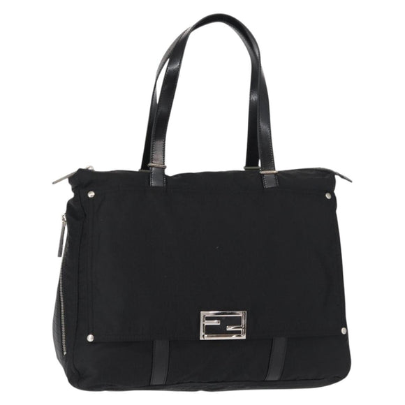 FENDI Zucchino Canvas Tote Bag Black Silver Auth 149710
