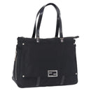 FENDI Zucchino Canvas Tote Bag Schwarz Silber Auth 149710-1