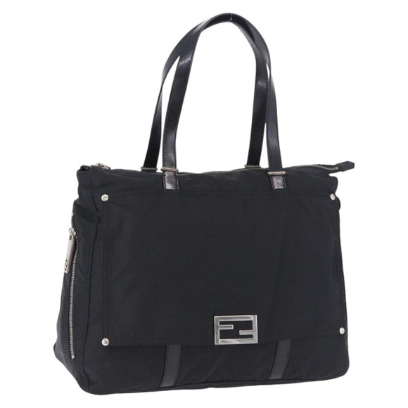 FENDI Zucchino Canvas Tote Bag Schwarz Silber Auth 149710