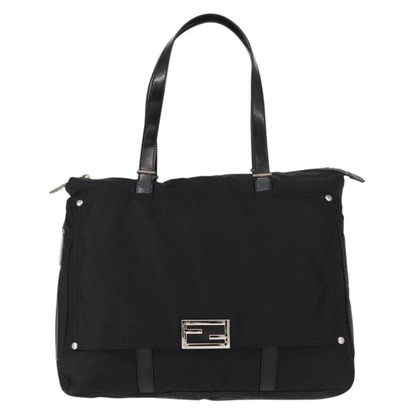 FENDI Zucchino Canvas Tote Bag Black Silver Auth 149710