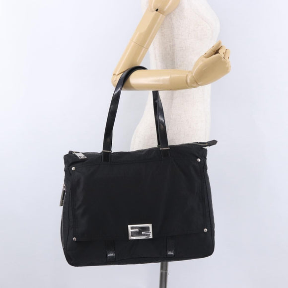 FENDI Zucchino Canvas Tote Bag Schwarz Silber Auth 149710