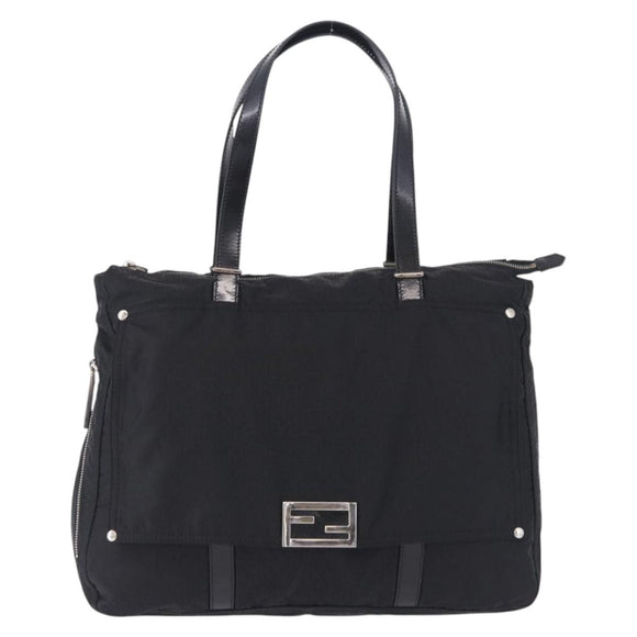FENDI Zucchino Canvas Tote Bag Schwarz Silber Auth 149710