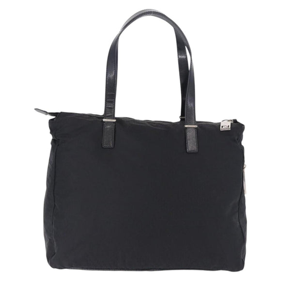 FENDI Zucchino Canvas Tote Bag Schwarz Silber Auth 149710