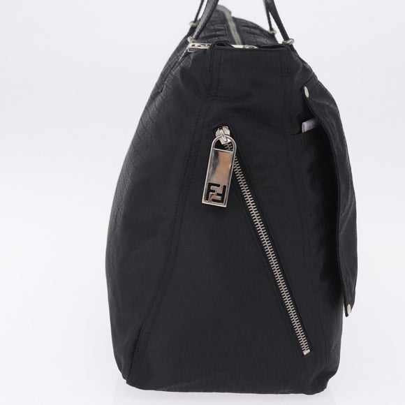 FENDI Zucchino Canvas Tote Bag Schwarz Silber Auth 149710